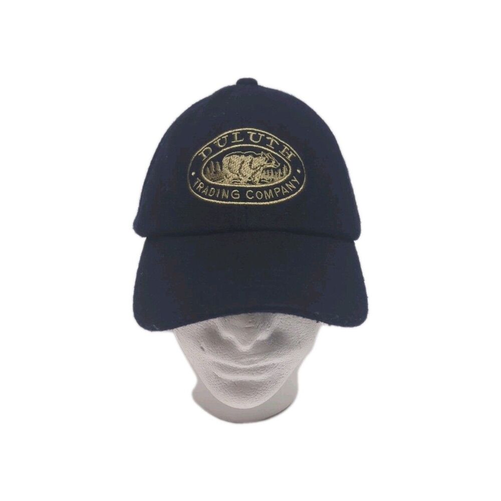Duluth Trading Co Wool Blend Hat Bear Tree Logo Mid-Heavy Outdoor Cap M/L Navy